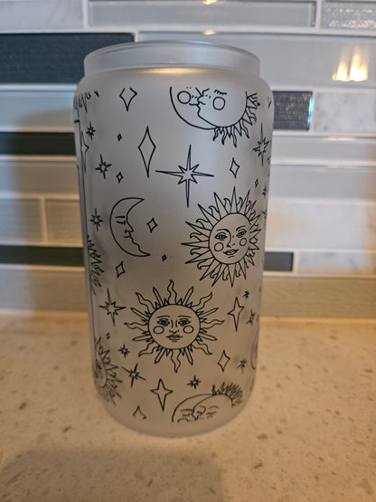 16 oz frosted cup glass**Coffee***Tarot**Witchy**Spooky Vibes**cold cup**reusable cup** cup with lid and straw**Beer cup*