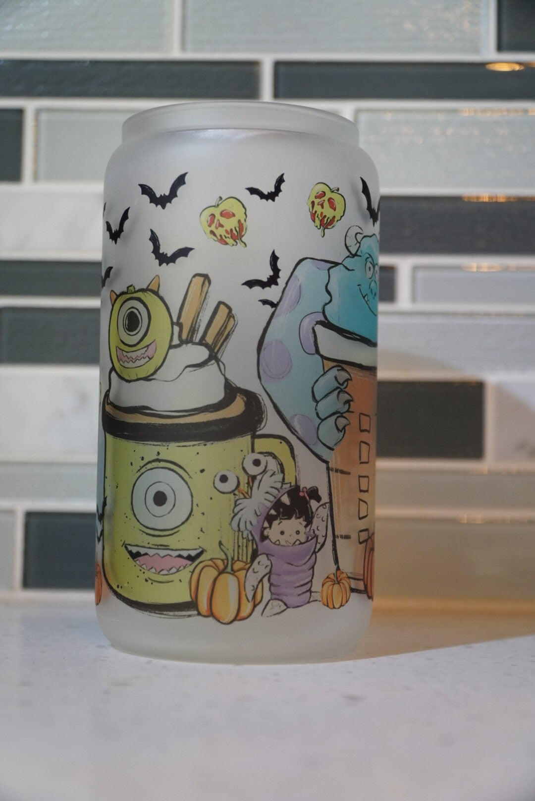 16 oz frosted cup glass**Monsters**Boo**Mike**coffee**cold cup**reusable cup** cup with lid and straw**Beer cup*