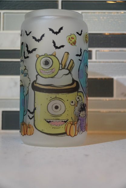 16 oz frosted cup glass**Monsters**Boo**Mike**coffee**cold cup**reusable cup** cup with lid and straw**Beer cup*