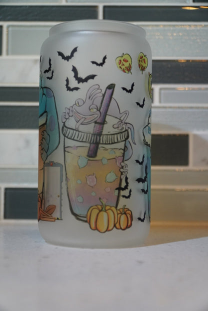 16 oz frosted cup glass**Monsters**Boo**Mike**coffee**cold cup**reusable cup** cup with lid and straw**Beer cup*