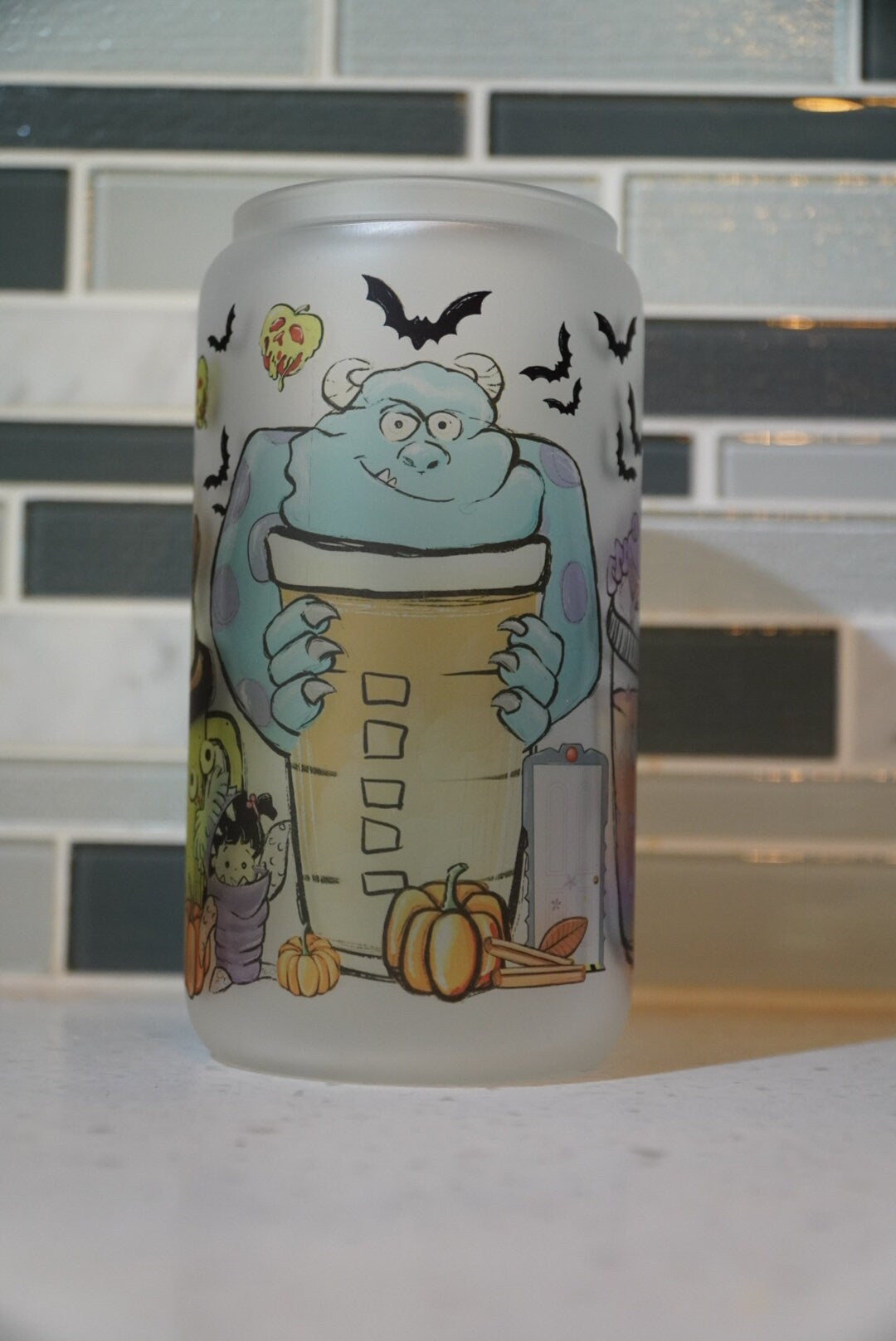 16 oz frosted cup glass**Monsters**Boo**Mike**coffee**cold cup**reusable cup** cup with lid and straw**Beer cup*