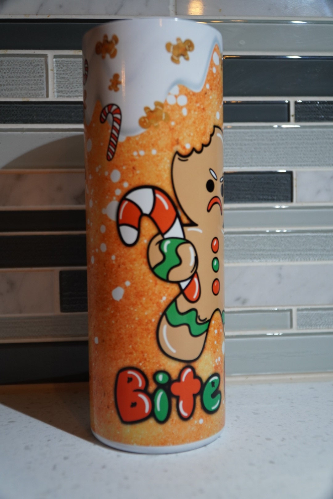 20 oz Tumbler**Bite Me**Gingerbread**Christmas**Holiday**adult*Hot cup**cold cup**reusable cup** cup with lid and straw**Tumbler**