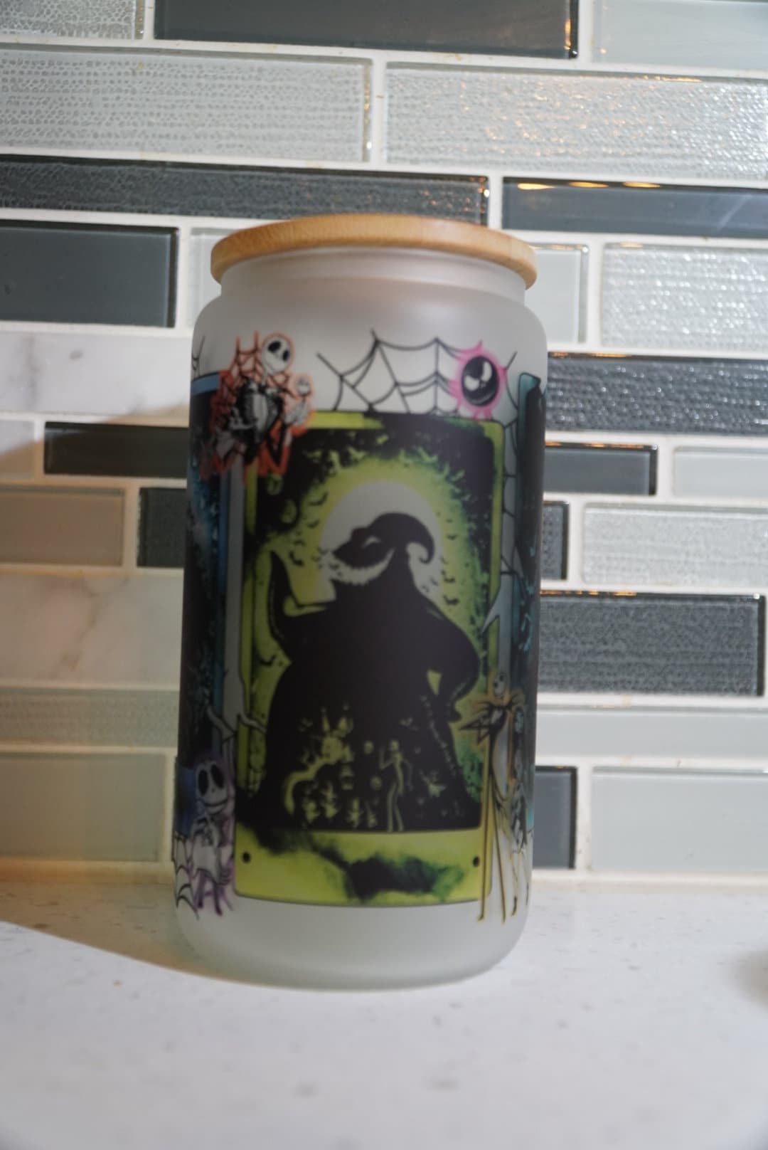 16 oz frosted cup glass**Coffee*Jack*Skellinton*Oogie**Boogie**Christmas**Nightmare**reusable cup** cup with lid and straw**Beer cup*