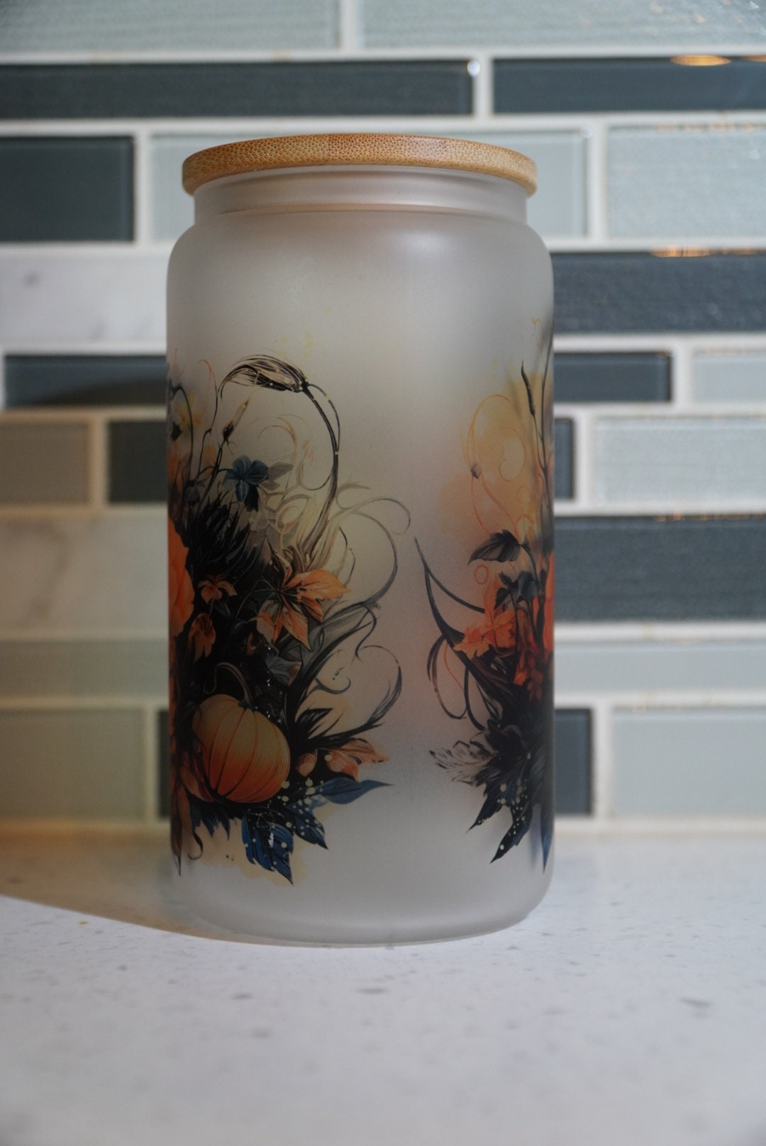 Skull ** Floral**skull**flowers**fall**witchy vibes** coffee**16 oz beer glass