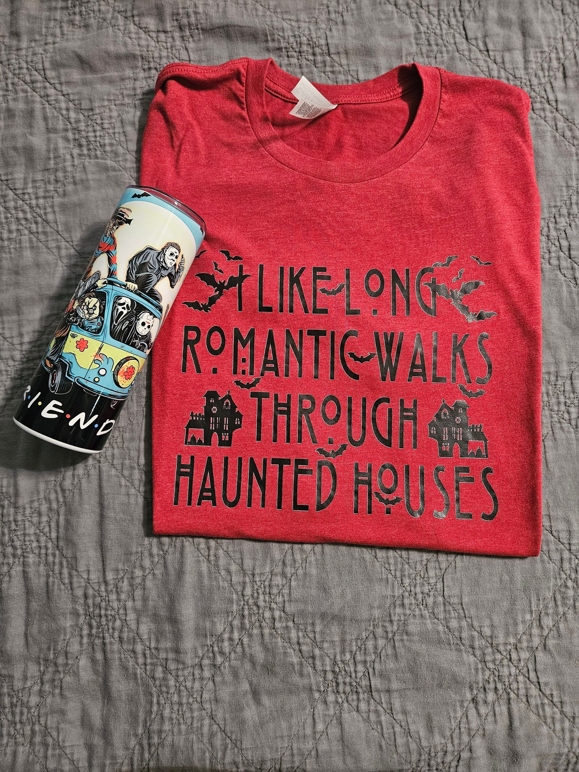 Spooky Halloween Shirt** Evil**Haunted Houses**Long Romantic walks**Horror Trendy**Witchy**T-Shirt**