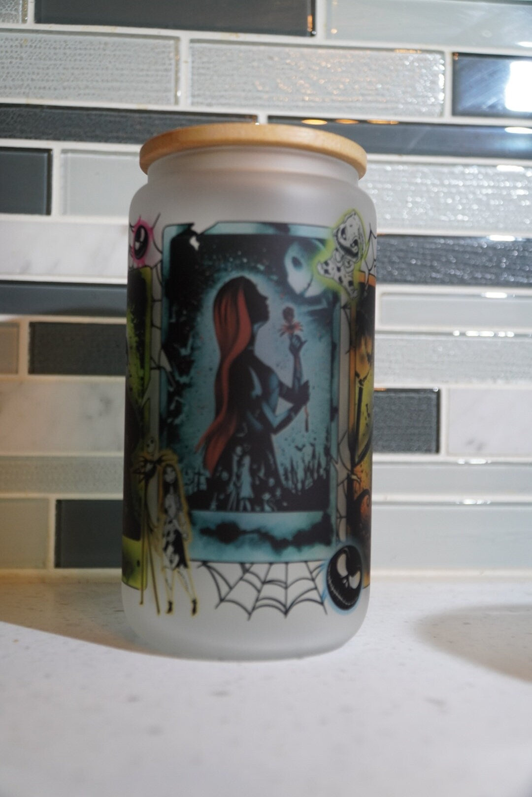 16 oz frosted cup glass**Coffee*Jack*Skellinton*Oogie**Boogie**Christmas**Nightmare**reusable cup** cup with lid and straw**Beer cup*