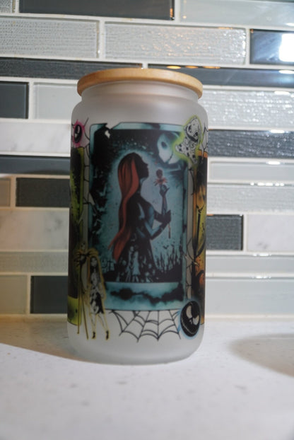 16 oz frosted cup glass**Coffee*Jack*Skellinton*Oogie**Boogie**Christmas**Nightmare**reusable cup** cup with lid and straw**Beer cup*