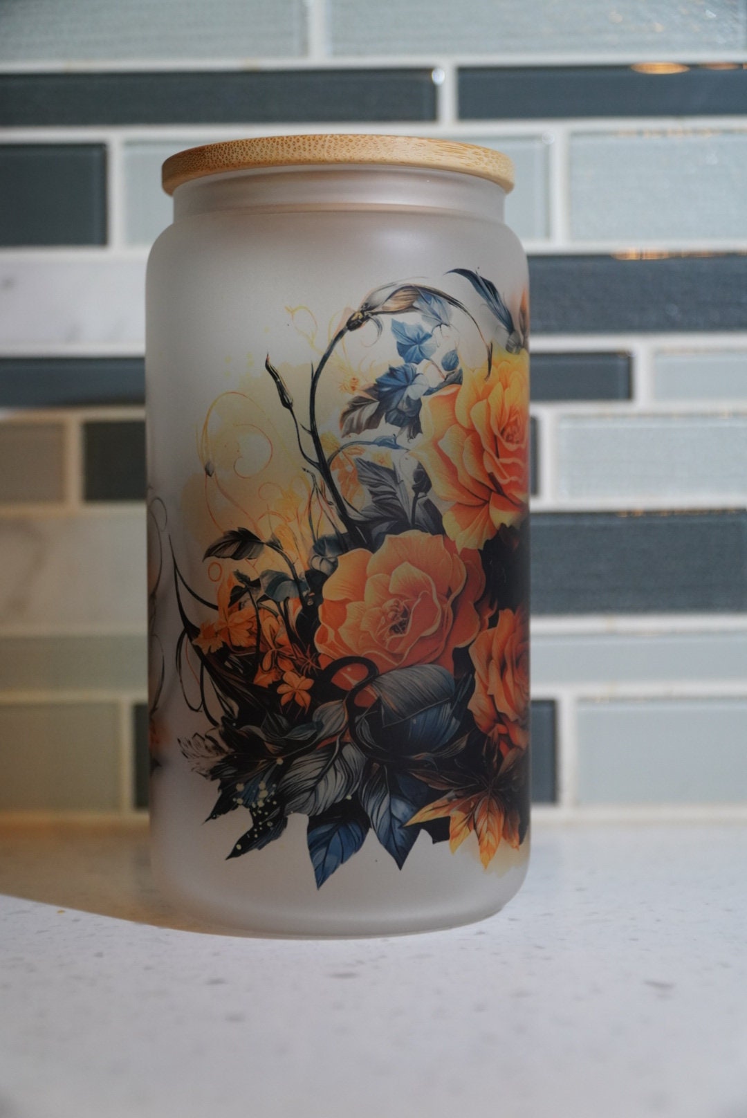 Skull ** Floral**skull**flowers**fall**witchy vibes** coffee**16 oz beer glass