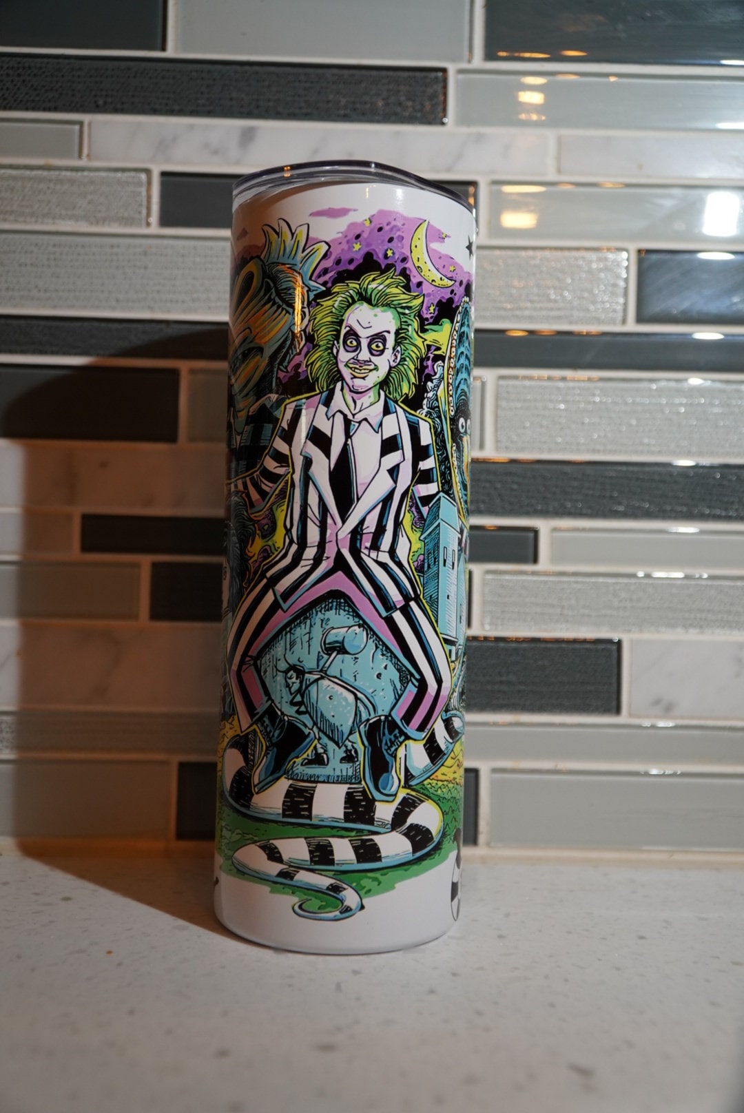 BeetleJuice**It's Showtime**Never Trust the Living***Black and White**20 oz tumbler