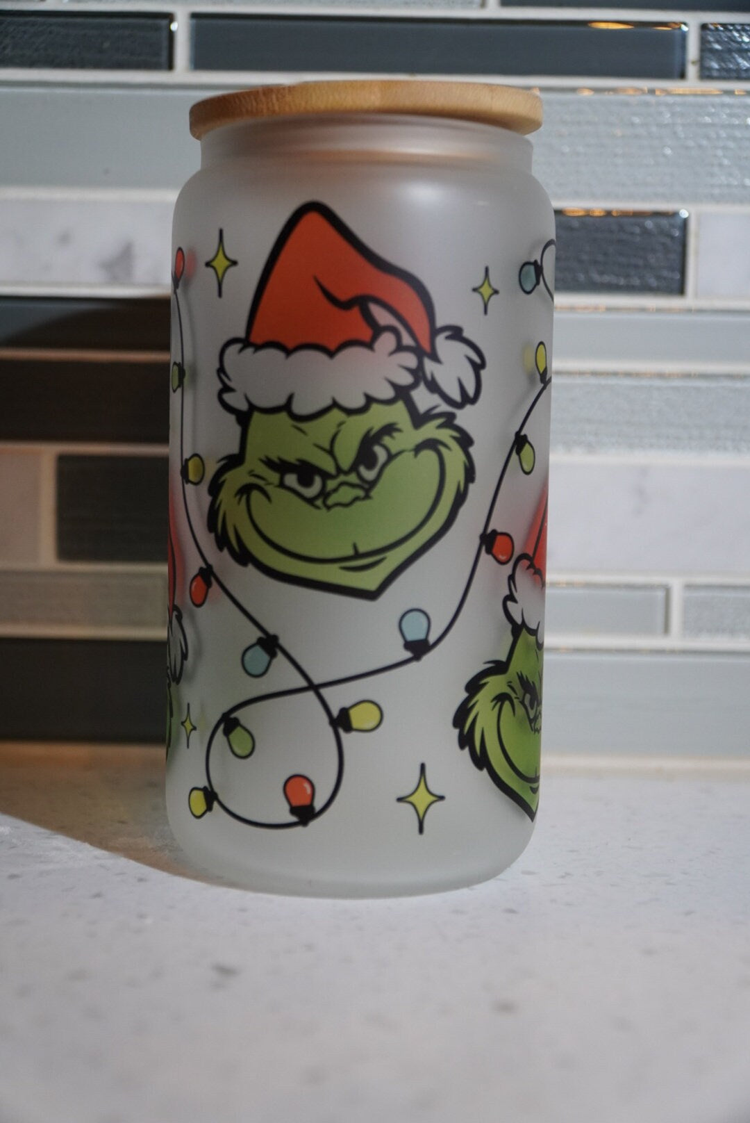 16 oz frosted cup glass**Coffee***Grinch**Christmas**ornaments**cold cup**reusable cup** cup with lid and straw**Beer cup*