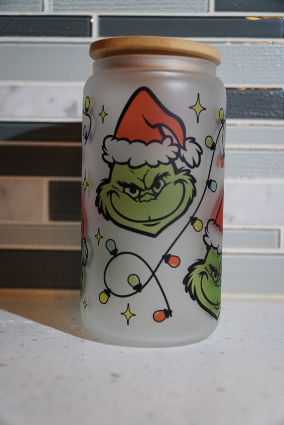 16 oz frosted cup glass**Coffee***Grinch**Christmas**ornaments**cold cup**reusable cup** cup with lid and straw**Beer cup*