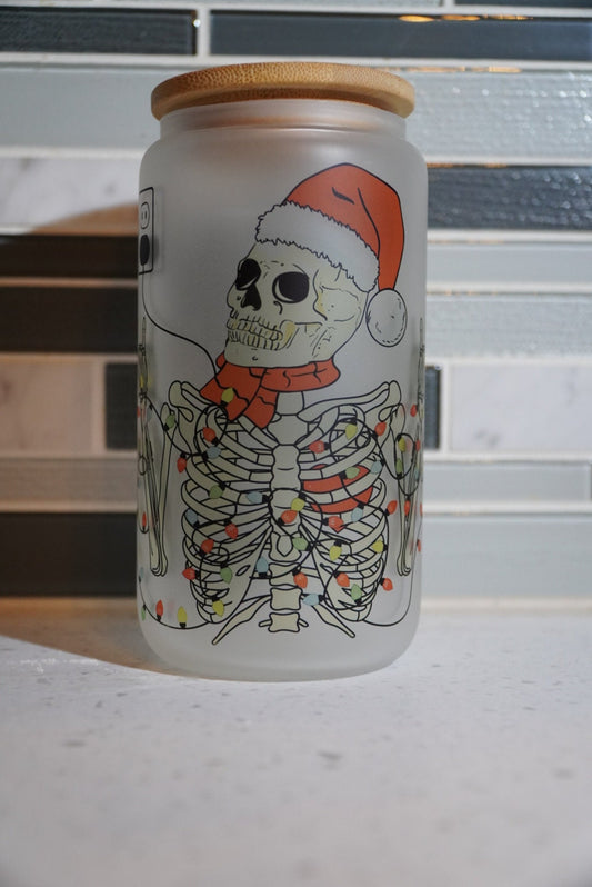 16 oz frosted cup glass**Coffee***Fine**Skull**drama*skeleton*cold cup**reusable cup** cup with lid and straw**Beer cup*