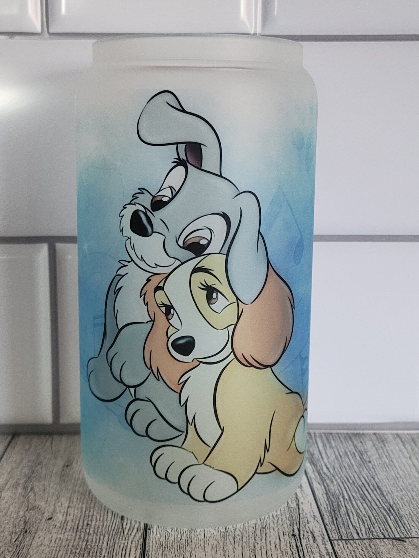 16 oz frosted cup glass**Lady**Tramp**cold cup**reusable cup** cup with lid and straw**Beer cup*