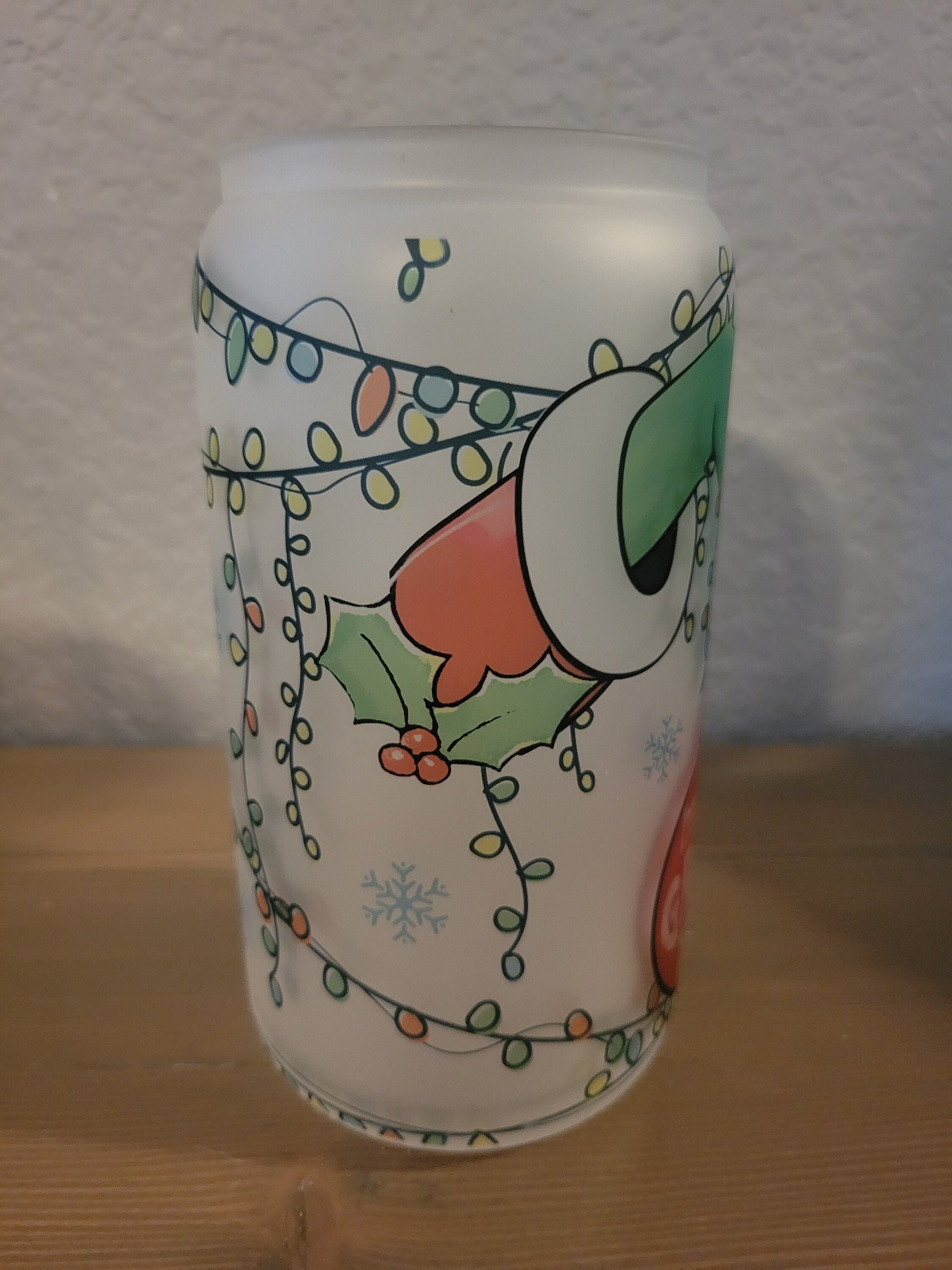 16 oz frosted cup glass**Coffee***Grinch**Christmas**ornaments**cold cup**reusable cup** cup with lid and straw**Beer cup*