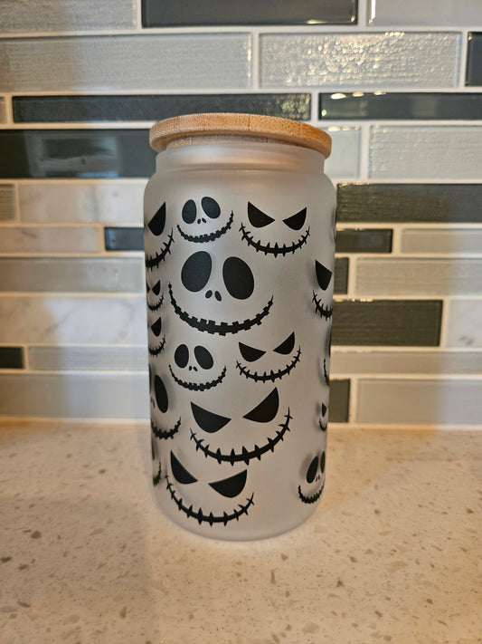 16 oz frosted cup glass**Coffee*Jack*Skellinton*Oogie**Boogie**Christmas**Nightmare**reusable cup** cup with lid and straw**Beer cup*