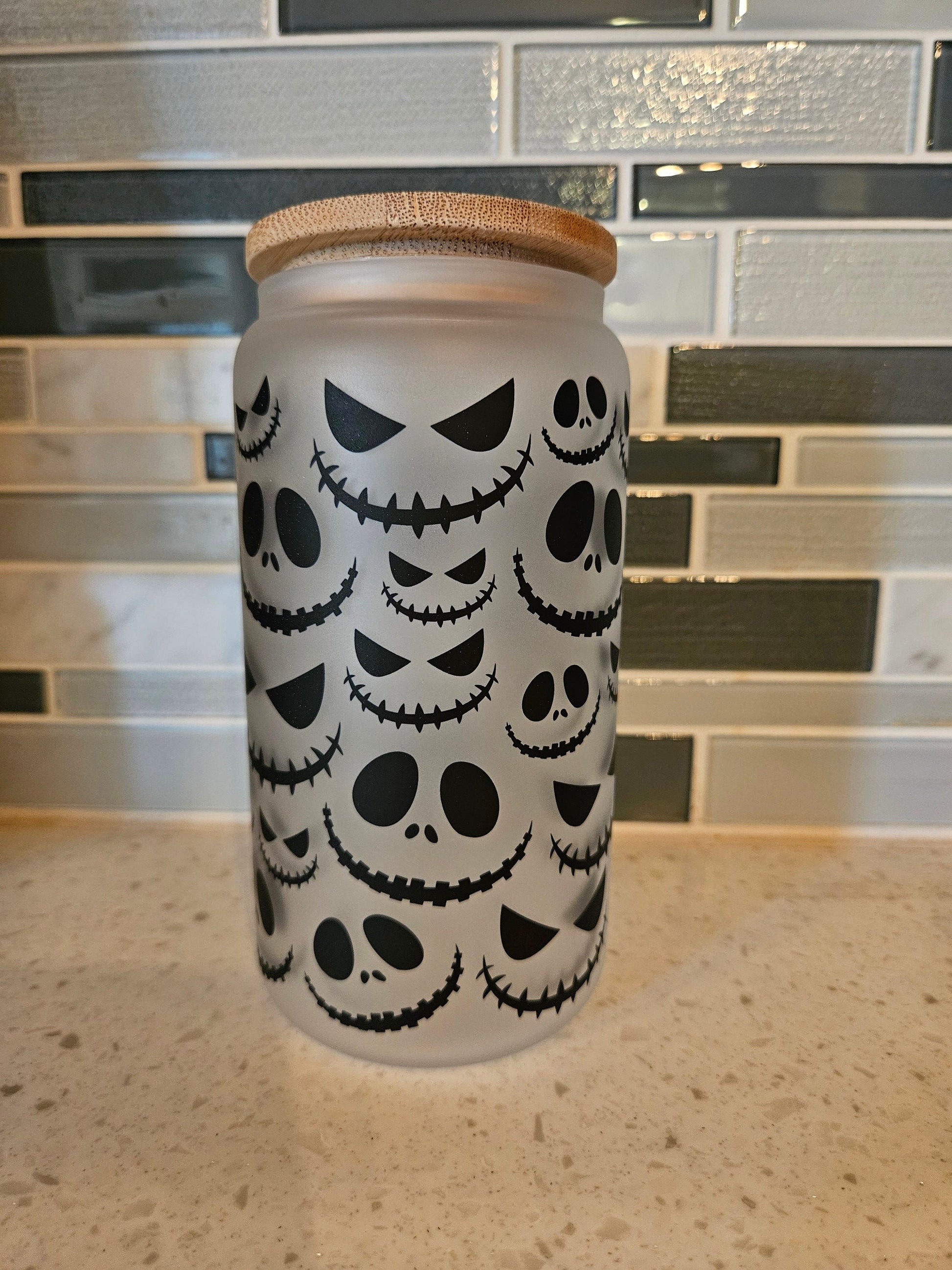 16 oz frosted cup glass**Coffee*Jack*Skellinton*Oogie**Boogie**Christmas**Nightmare**reusable cup** cup with lid and straw**Beer cup*