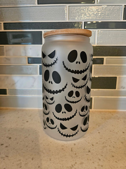 16 oz frosted cup glass**Coffee*Jack*Skellinton*Oogie**Boogie**Christmas**Nightmare**reusable cup** cup with lid and straw**Beer cup*