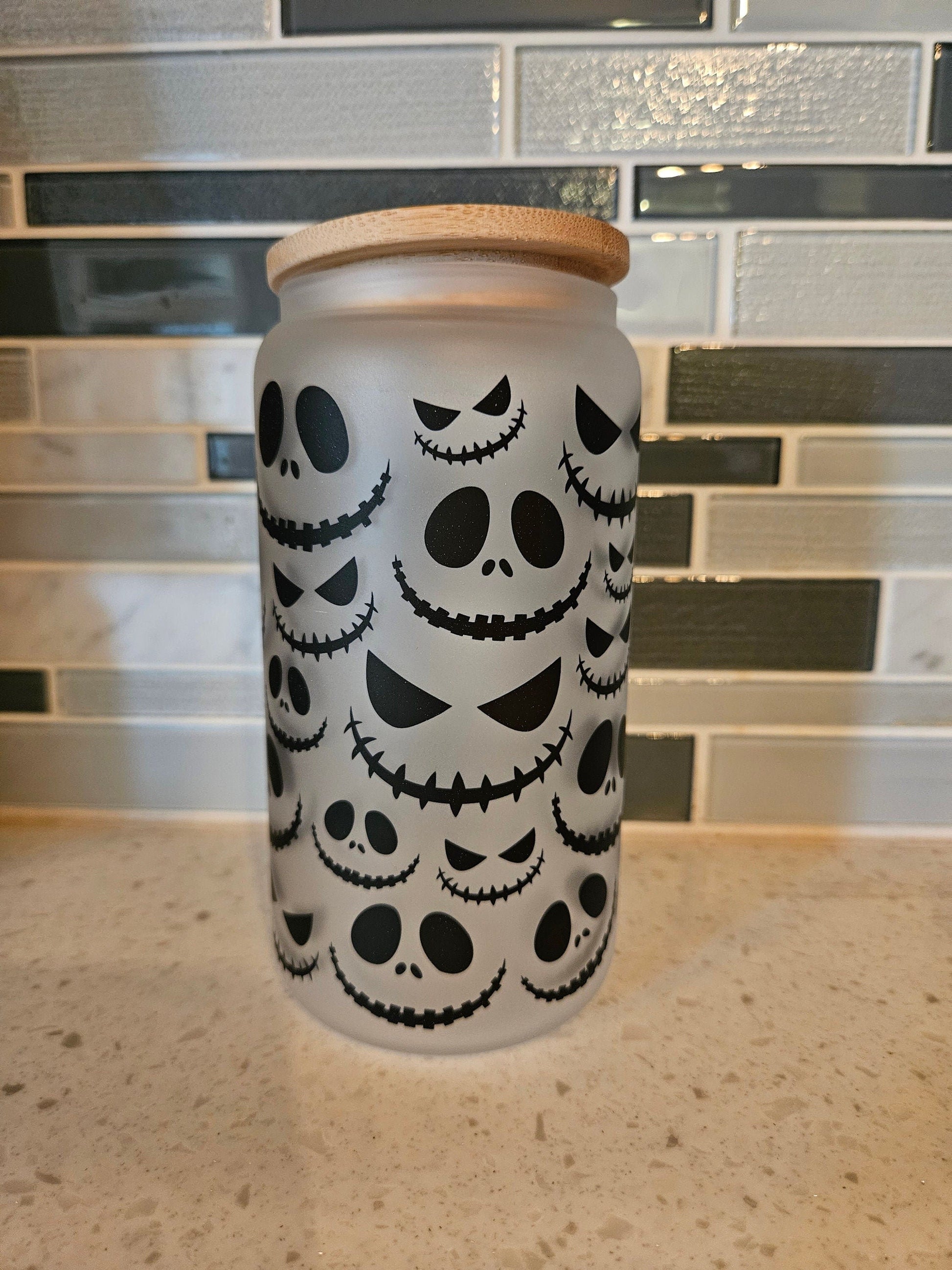 16 oz frosted cup glass**Coffee*Jack*Skellinton*Oogie**Boogie**Christmas**Nightmare**reusable cup** cup with lid and straw**Beer cup*