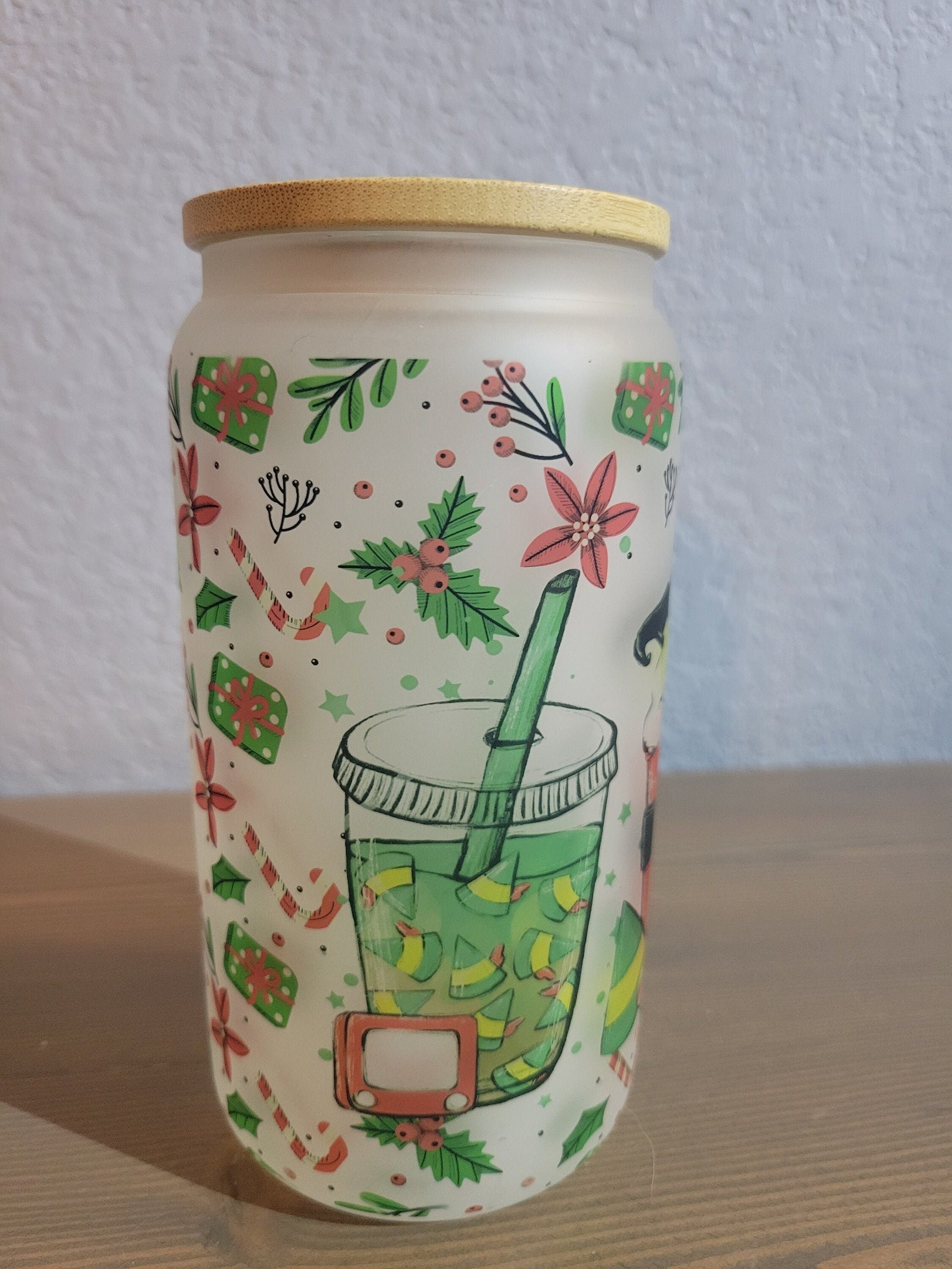 16 oz frosted cup glass**Coffee***Elf**Christmas**Buddy**cold cup**reusable cup** cup with lid and straw**Beer cup*