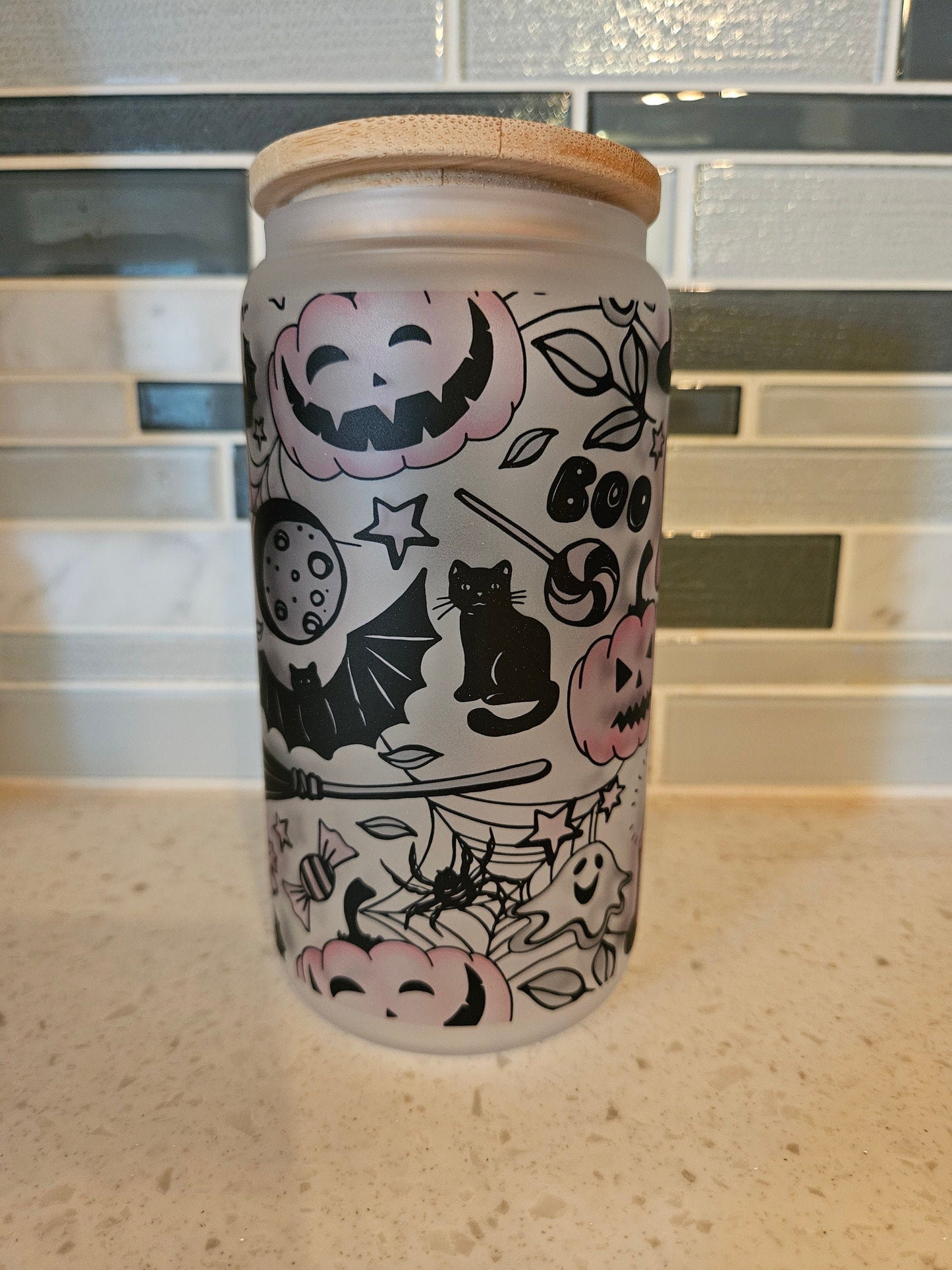 16 oz frosted cup glass**Coffee***Starbucks**Fall**Spooky Vibes**cold cup**reusable cup** cup with lid and straw**Beer cup*