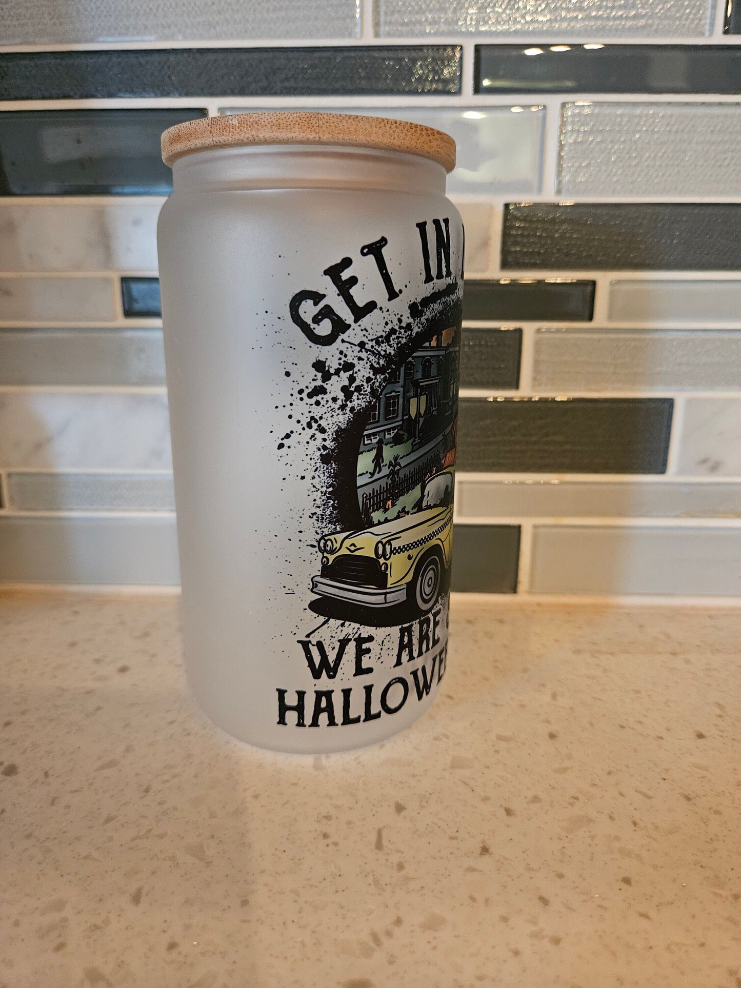 16 oz frosted cup glass**Coffee***Halloween**Town**Witch **cold cup**reusable cup** cup with lid and straw**Beer cup*