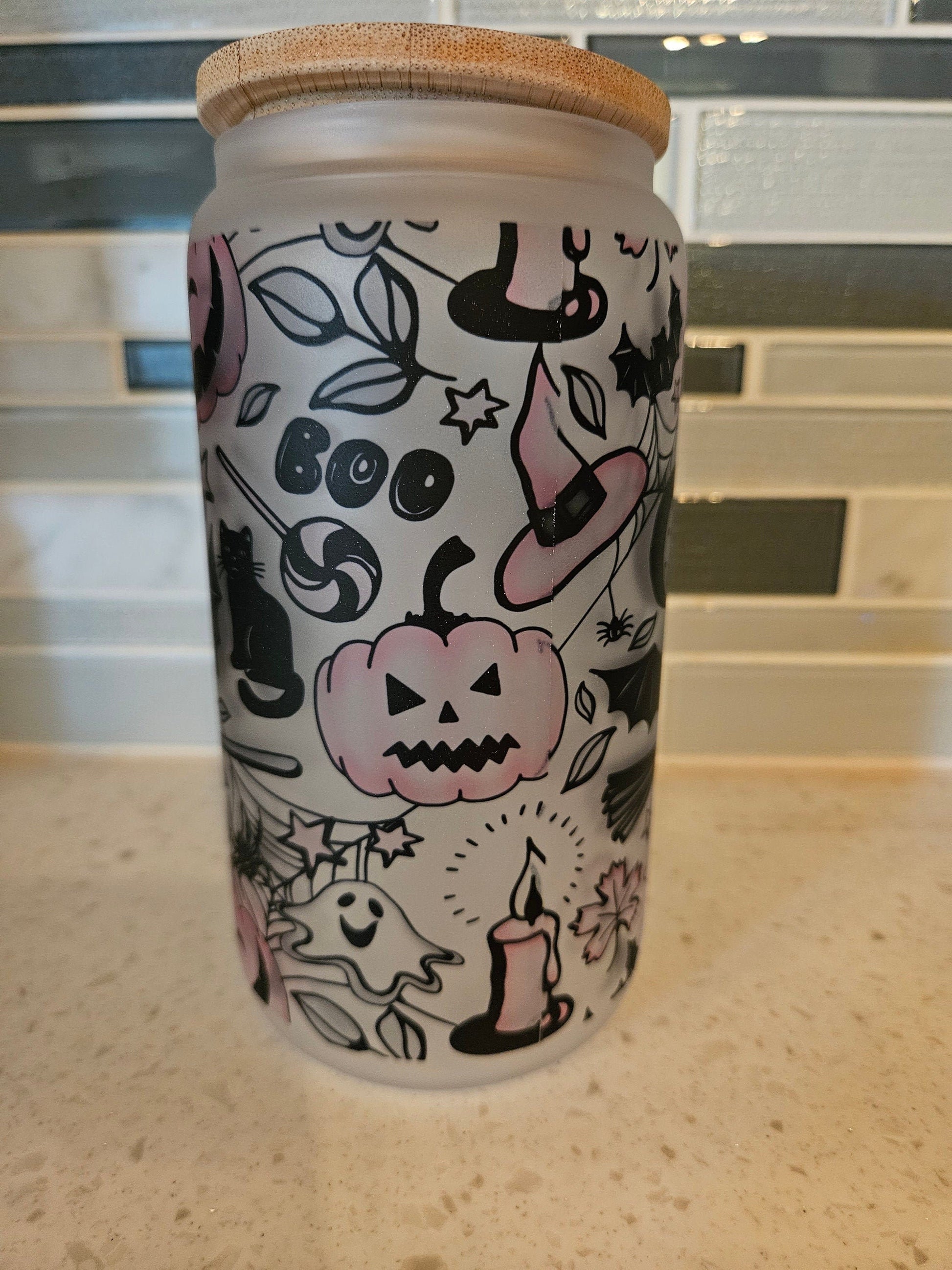 16 oz frosted cup glass**Coffee***Starbucks**Fall**Spooky Vibes**cold cup**reusable cup** cup with lid and straw**Beer cup*