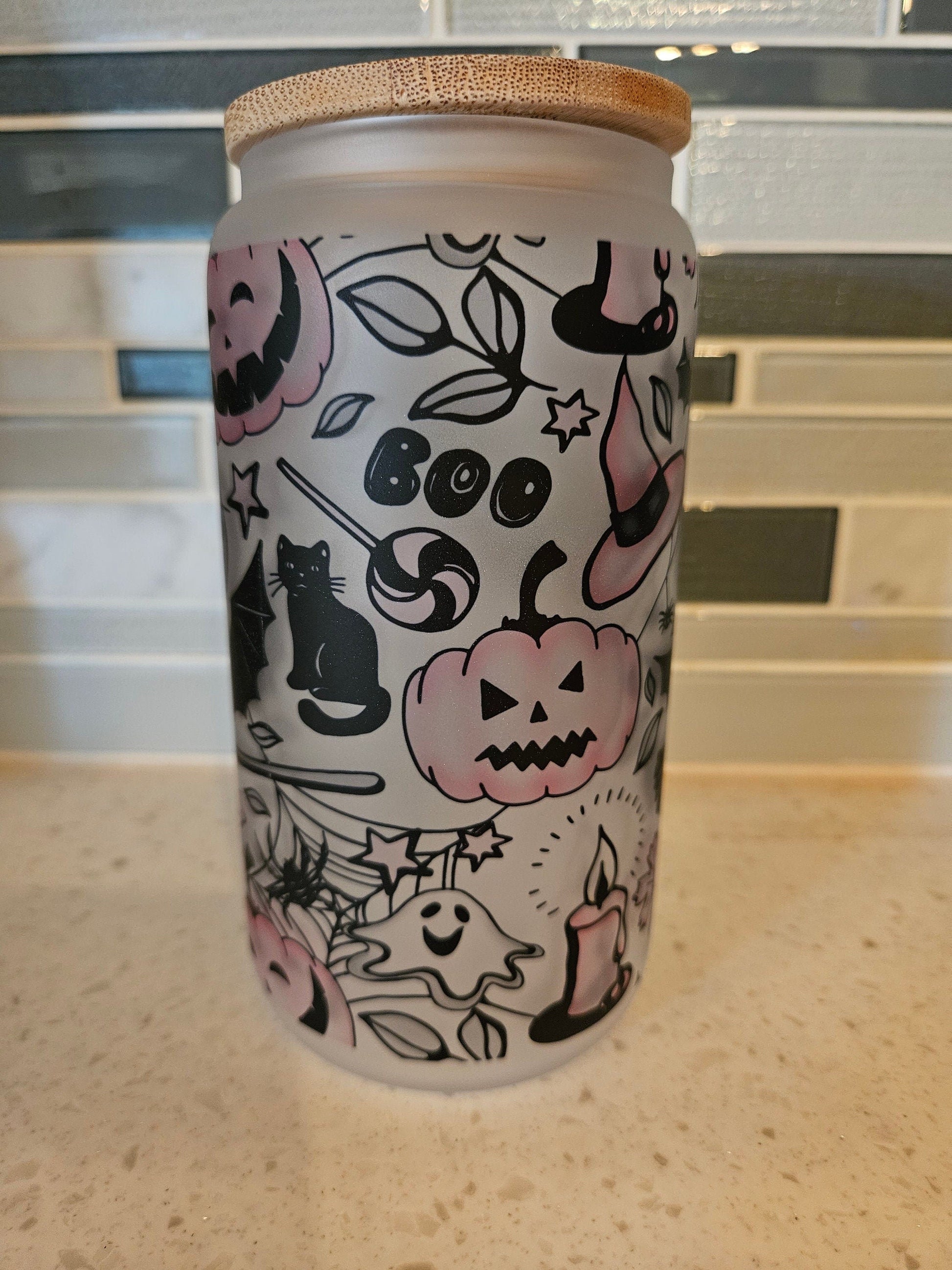 16 oz frosted cup glass**Coffee***Starbucks**Fall**Spooky Vibes**cold cup**reusable cup** cup with lid and straw**Beer cup*