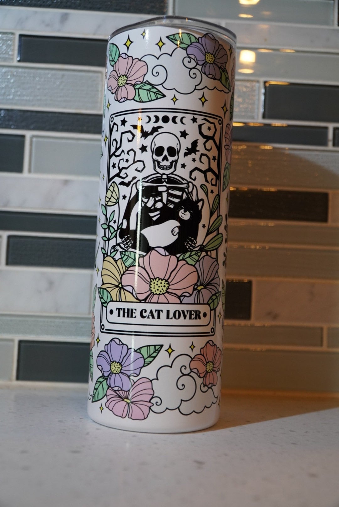 Black Cat and Skull Witch Vibes floral 20 oz tumbler Floral Skull