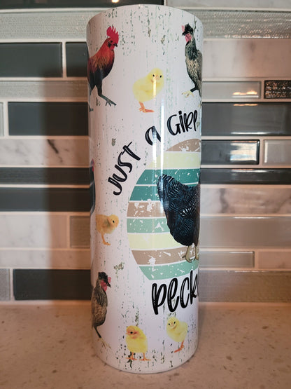 Girl who loves peckers**chicken**20oz Skinny Tumbler**