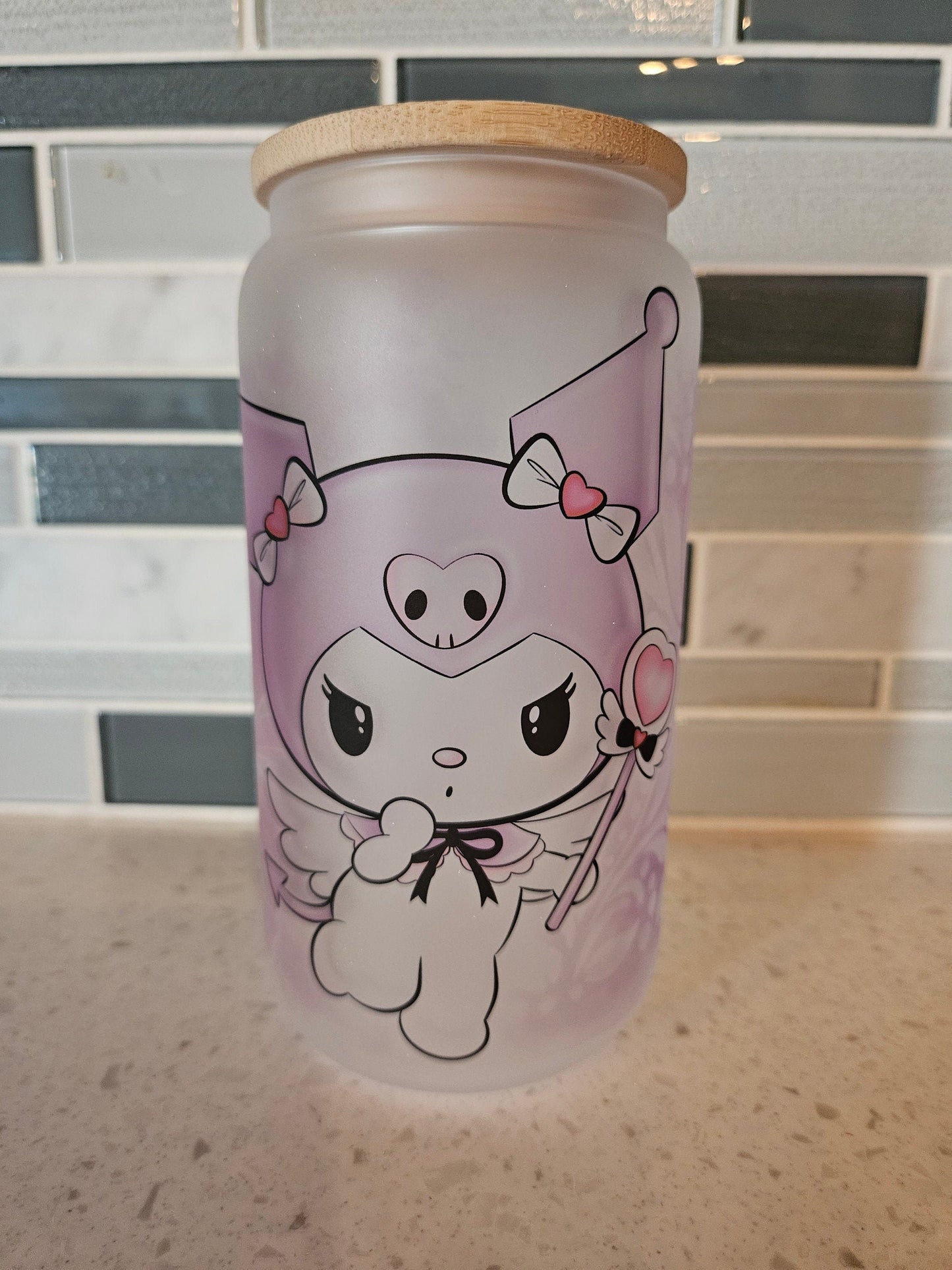 16 oz frosted cup glass**evil**Hello**Kitty**kuromi**cartoon**cold cup**reusable cup** cup with lid and straw**Beer cup**