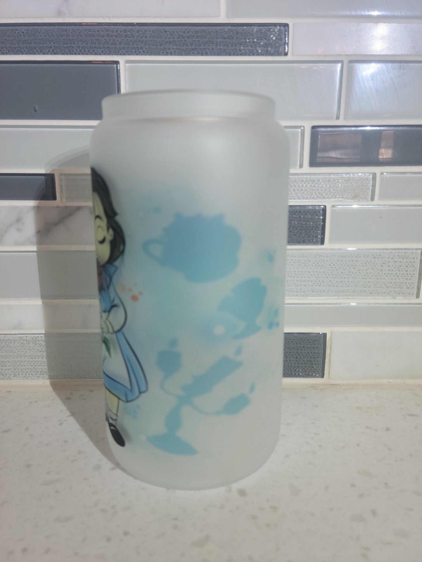 16 oz frosted cup glass**princess**Beauty**cartoon**cold cup**reusable cup** cup with lid and straw**Beer cup**