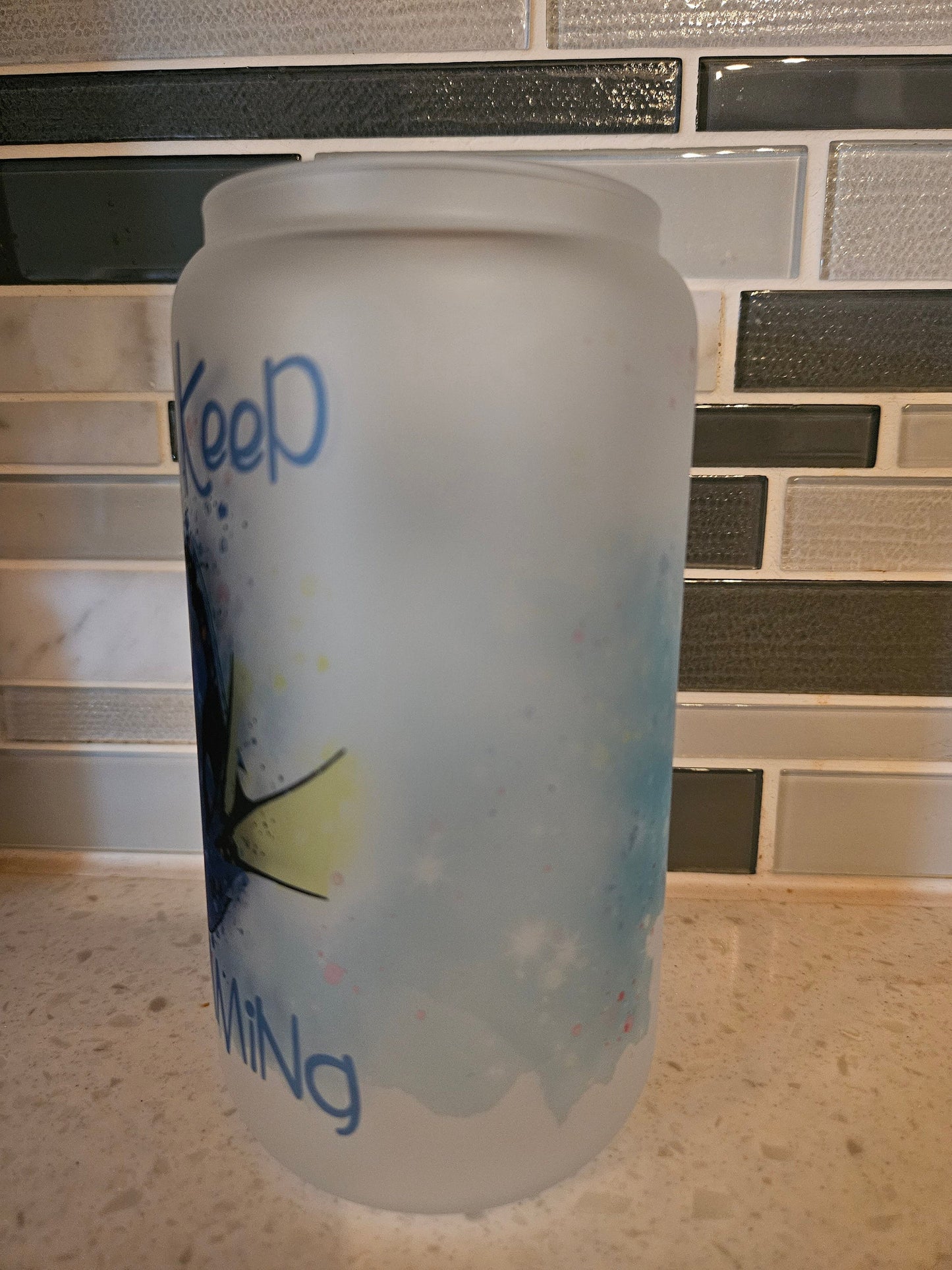 16 oz frosted cup glass**Dory**Just Keep Swimming**cold cup**reusable cup** cup with lid and straw**Beer cup*