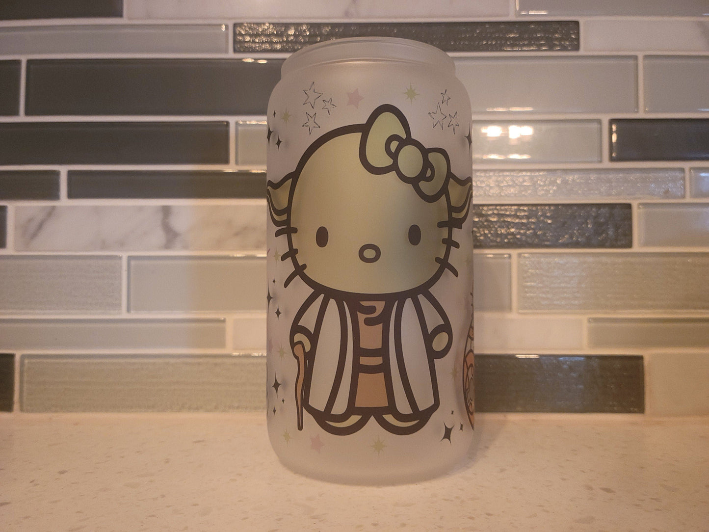 16 oz frosted cup glass**Star**Kitty**cartoon**cold cup**reusable cup** cup with lid and straw**Beer cup**