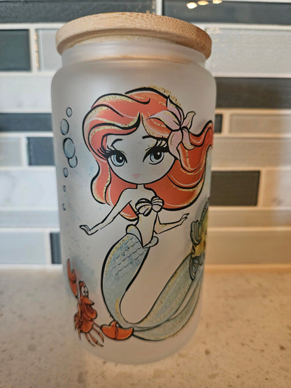 16 oz frosted cup glass**Mermaid**cold cup**reusable cup** cup with lid and straw**Beer cup*