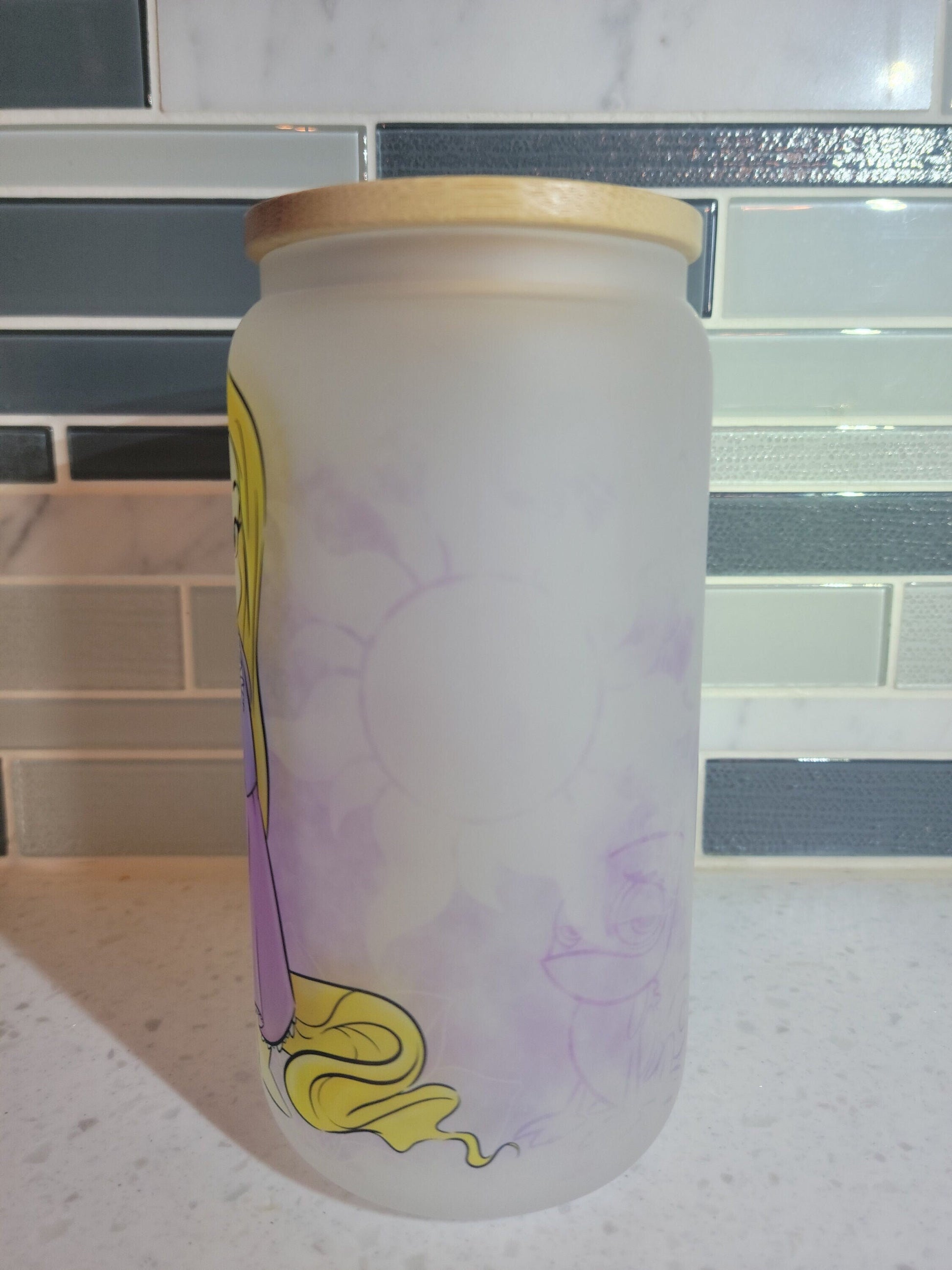 16 oz frosted cup glass**Rapunzel**princess**cartoon**cold cup**reusable cup** cup with lid and straw**Beer cup**