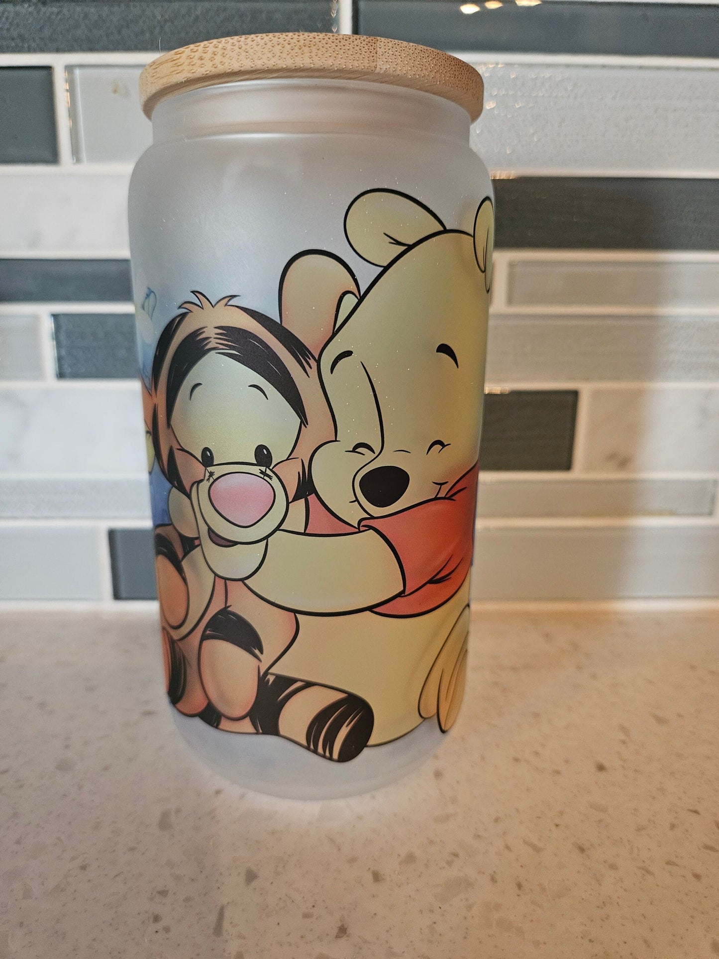 16 oz frosted cup **Winnie **Tigger**cartoon**cold cup**reusable cup** cup with lid and straw**Beer cup**