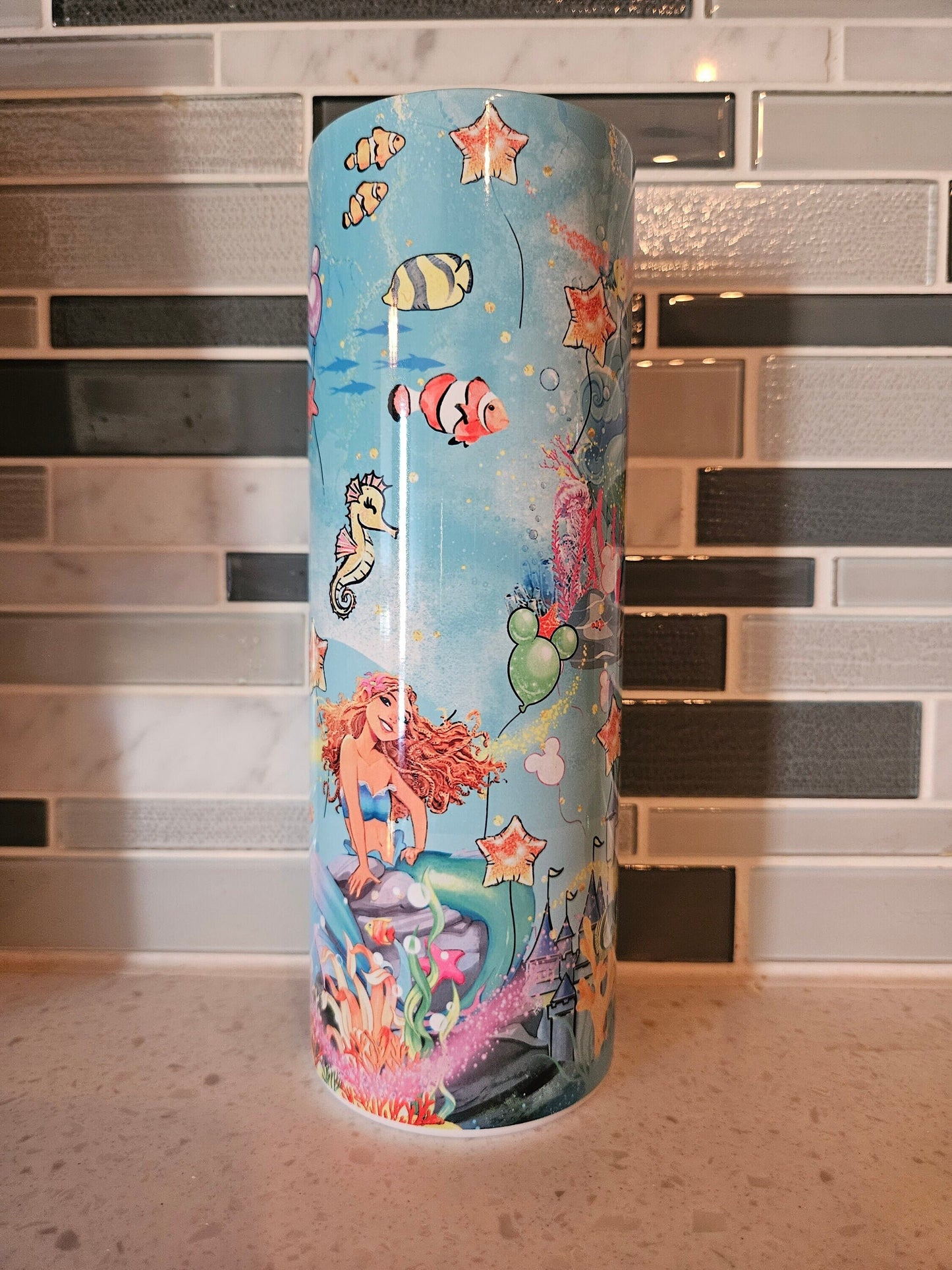 Mermaid***Flounder**Sea Witch**20 oz Skinny tumbler** cold and hot drink**