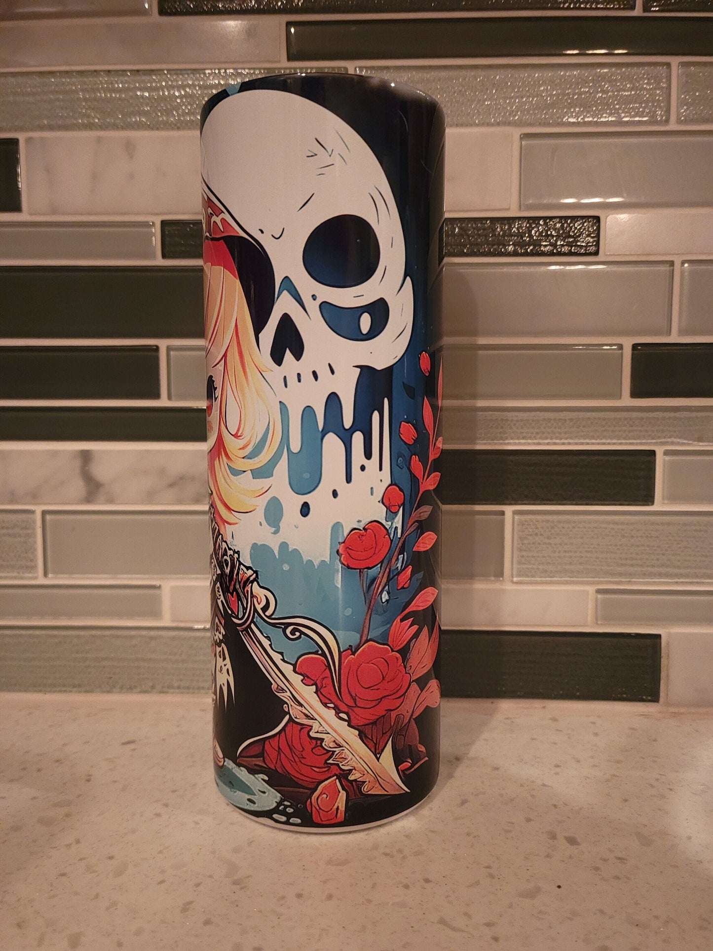 Chibi Goth 20 oz Skinny Tumbler Kawaii Goth Tumbler