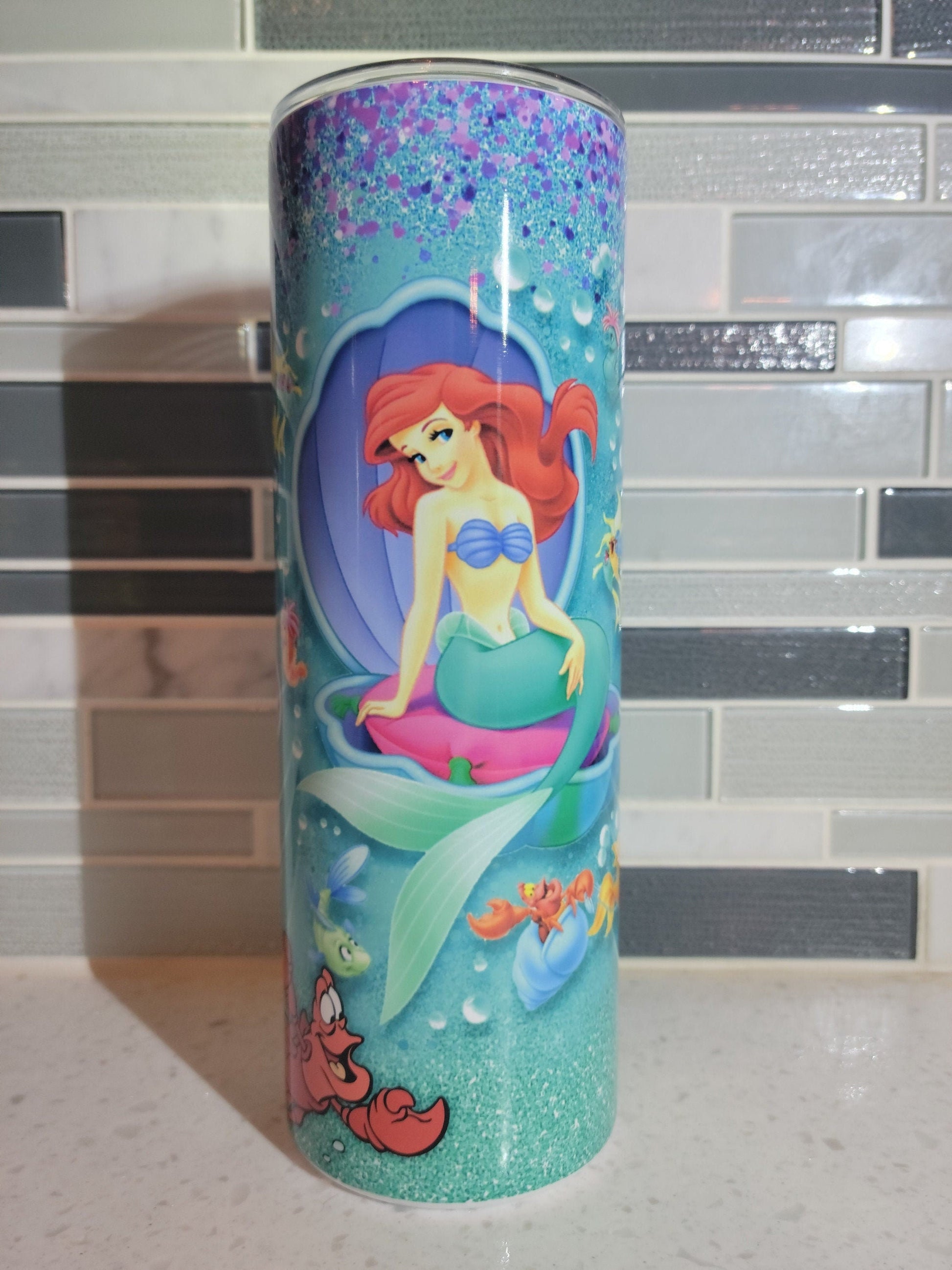 Mermaid***Flounder**Sea Witch**20 oz Skinny tumbler** cold and hot drink**