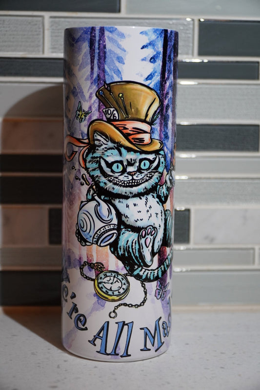 We're all mad here*** Cheshire Cat***Alice In Wonderland*** down the rabbit hole*** 20 oz Tumbler*Nightmare* Jack and Sally*