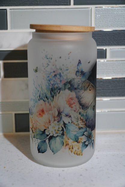 16 oz frosted cup glass**Coffee***Death Moth**Witchy**Spooky Vibes**Floral**cold cup**reusable cup** cup with lid and straw**Beer cup*