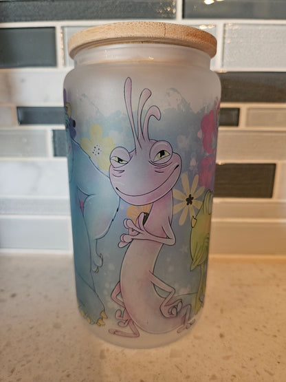 16 oz frosted cup glass**Monsters**Boo**Mike**story**cold cup**reusable cup** cup with lid and straw**Beer cup*