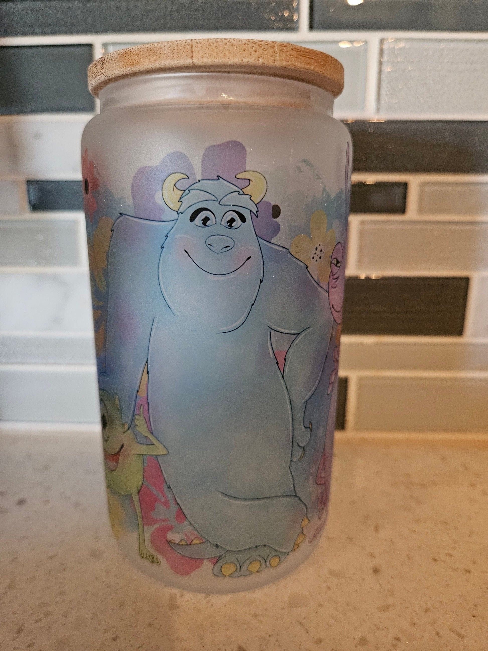 16 oz frosted cup glass**Monsters**Boo**Mike**story**cold cup**reusable cup** cup with lid and straw**Beer cup*