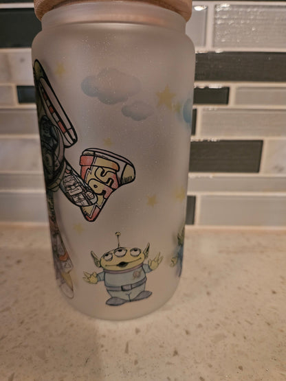 16 oz frosted cup glass**Buzz**Woody**story**cold cup**reusable cup** cup with lid and straw**Beer cup*