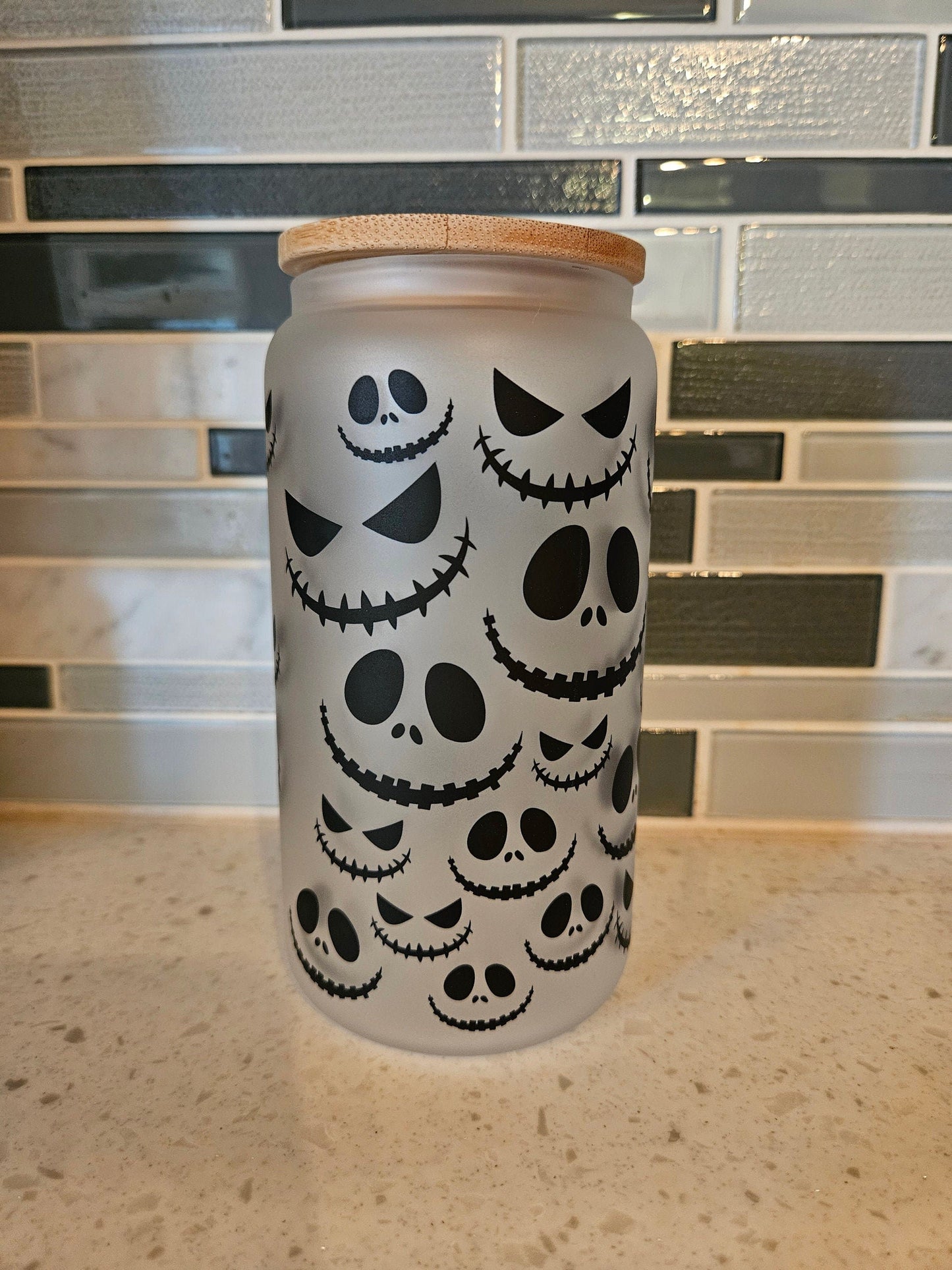 16 oz frosted cup glass**Coffee*Jack*Skellinton*Oogie**Boogie**Christmas**Nightmare**reusable cup** cup with lid and straw**Beer cup*