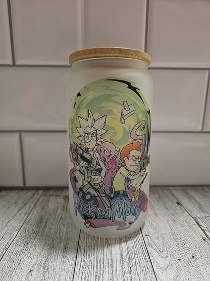 16 oz frosted cup glass**Rick**Morty**Pickle**cold cup**reusable cup** cup with lid and straw**Beer cup*