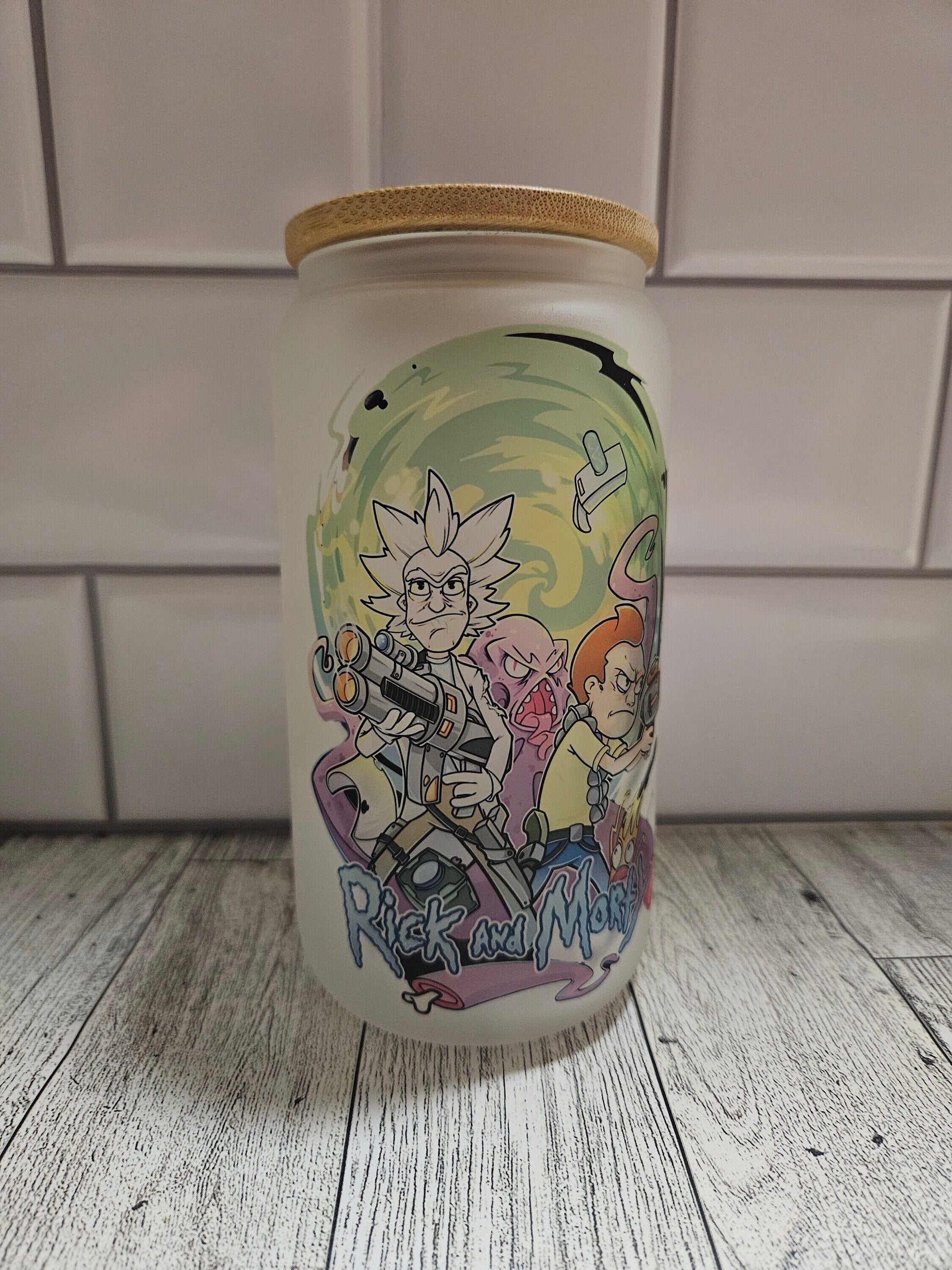 16 oz frosted cup glass**Rick**Morty**Pickle**cold cup**reusable cup** cup with lid and straw**Beer cup*