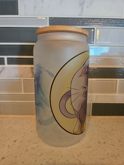 16 oz frosted cup glass**Luna**Sailor**moon*cold cup**reusable cup** cup with lid and straw**Beer cup*