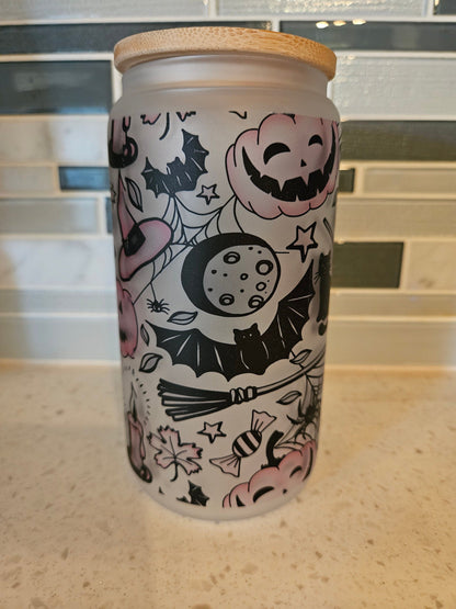 16 oz frosted cup glass**Coffee***Starbucks**Fall**Spooky Vibes**cold cup**reusable cup** cup with lid and straw**Beer cup*