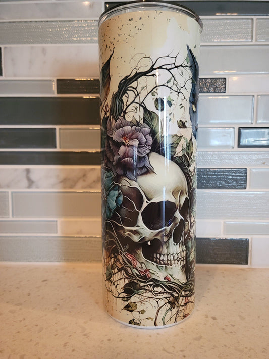 Black Cat and Skull Witch Vibes floral 20 oz tumbler Floral Skull